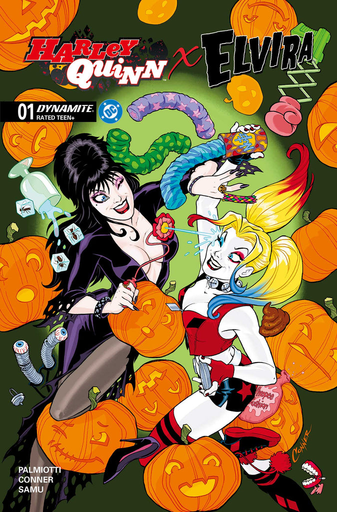 THE MISTRESS OF THE DARK MEETS DADDY’S LITTLE MONSTER in HARLEY QUINN X ELVIRA #1! Available October 8 at COMIC FEVER!