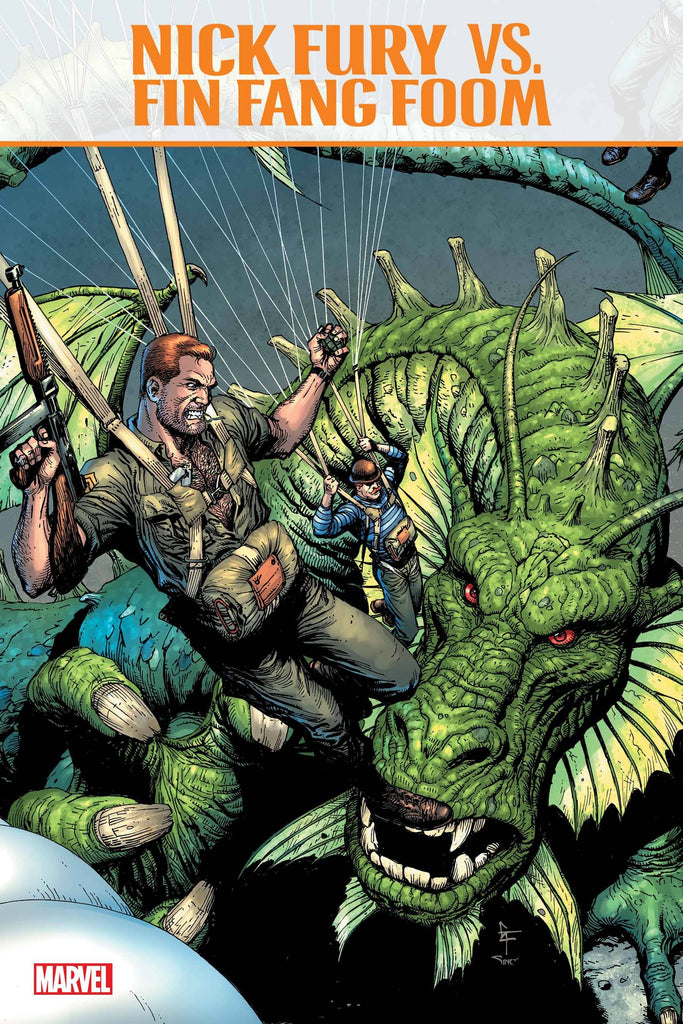 Nick has never taken on  someone this size before in NICK FURY VS FIN FANG FOOM #1! Available March 12 at COMIC FEVER!