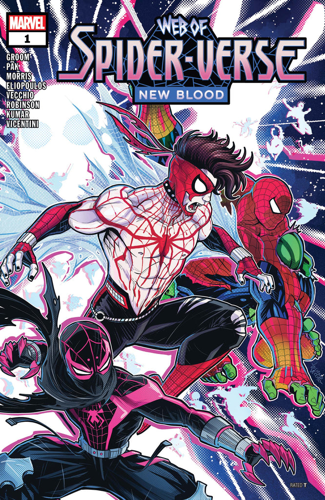 THE WAR OF THE MULTIVERSE IS COMING IN WEB OF SPIDER-VERSE: NEW BLOOD#1! Available March 5 at COMIC FEVER!