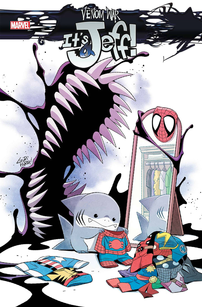 The crossover event of the summer finally reaches the real star of Marvel Comics - Jeff the Land Shark in VENOM WAR ITS JEFF #1! Available November 20 at COMIC FEVER!